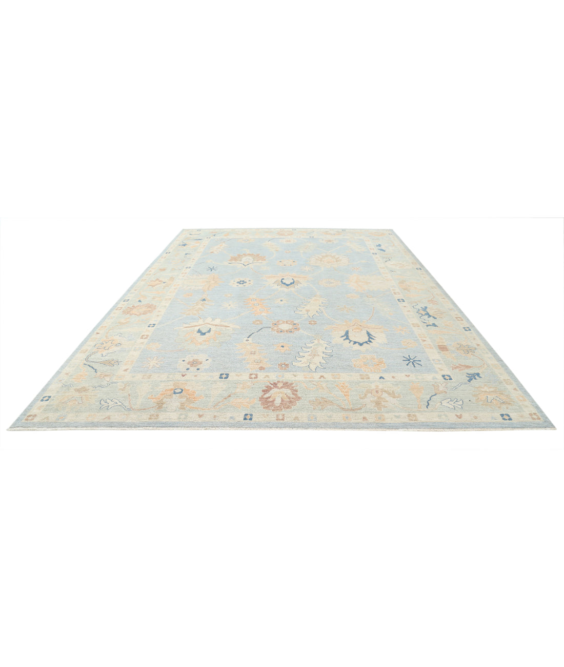 Hand Knotted Oushak Wool Rug - 10'1'' x 13'11'' 10'1'' x 13'11'' (303 X 418) / Blue / Green