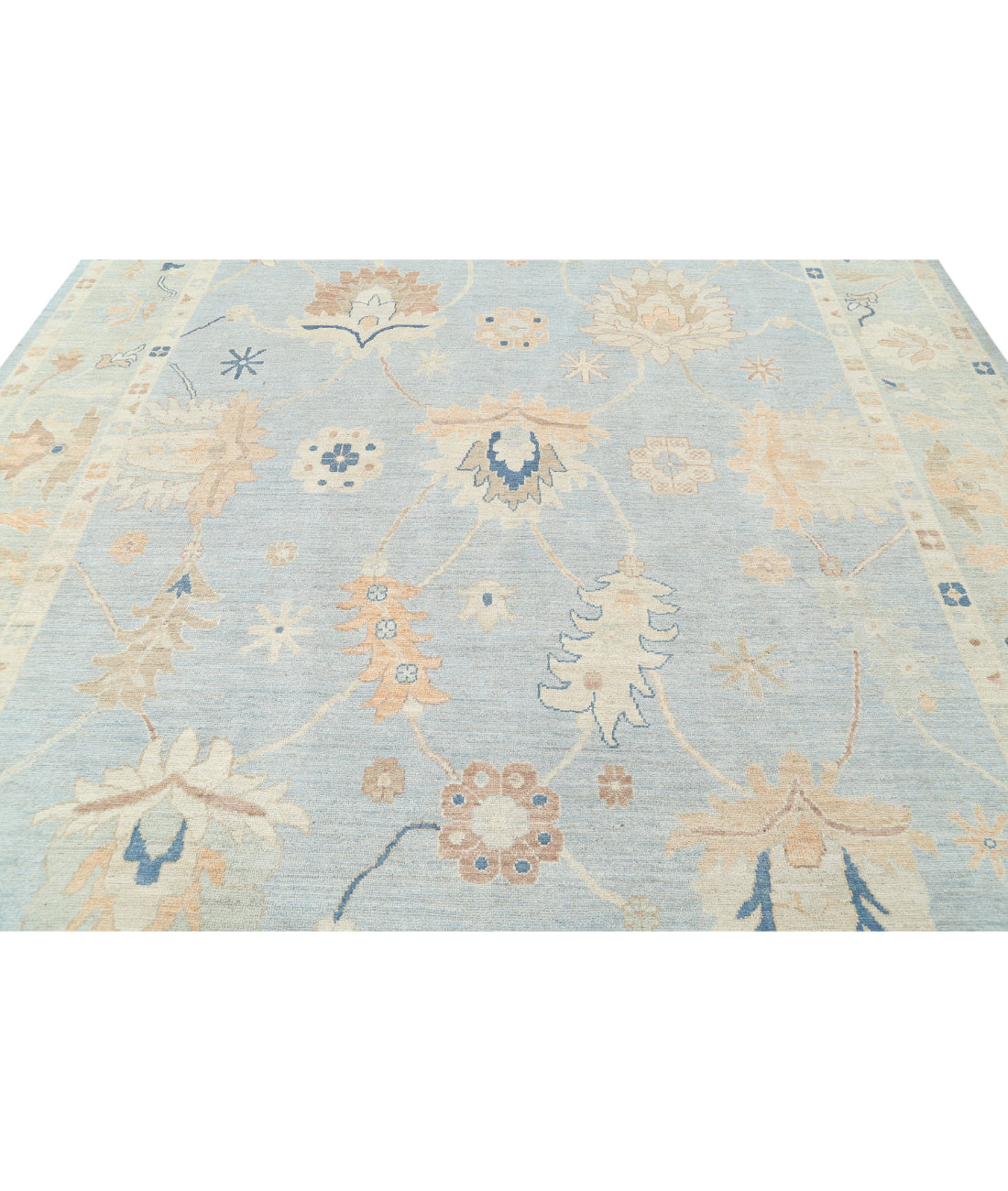 Hand Knotted Oushak Wool Rug - 10'1'' x 13'11'' 10'1'' x 13'11'' (303 X 418) / Blue / Green