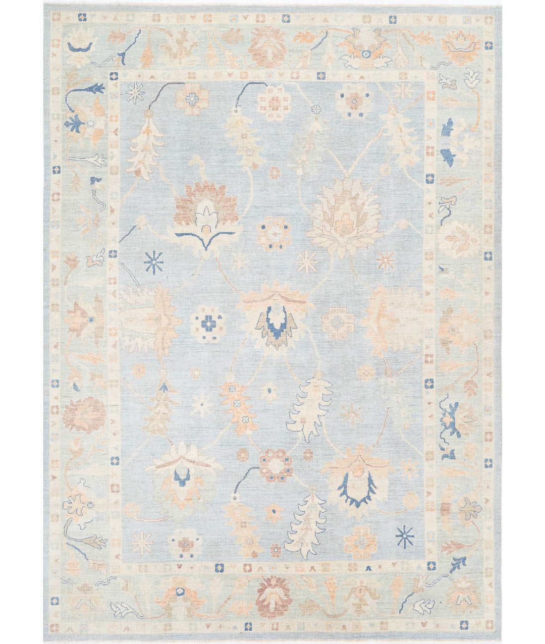 Hand Knotted Oushak Wool Rug - 10&#39;1&#39;&#39; x 13&#39;11&#39;&#39; 10&#39;1&#39;&#39; x 13&#39;11&#39;&#39; (303 X 418) / Blue / Green