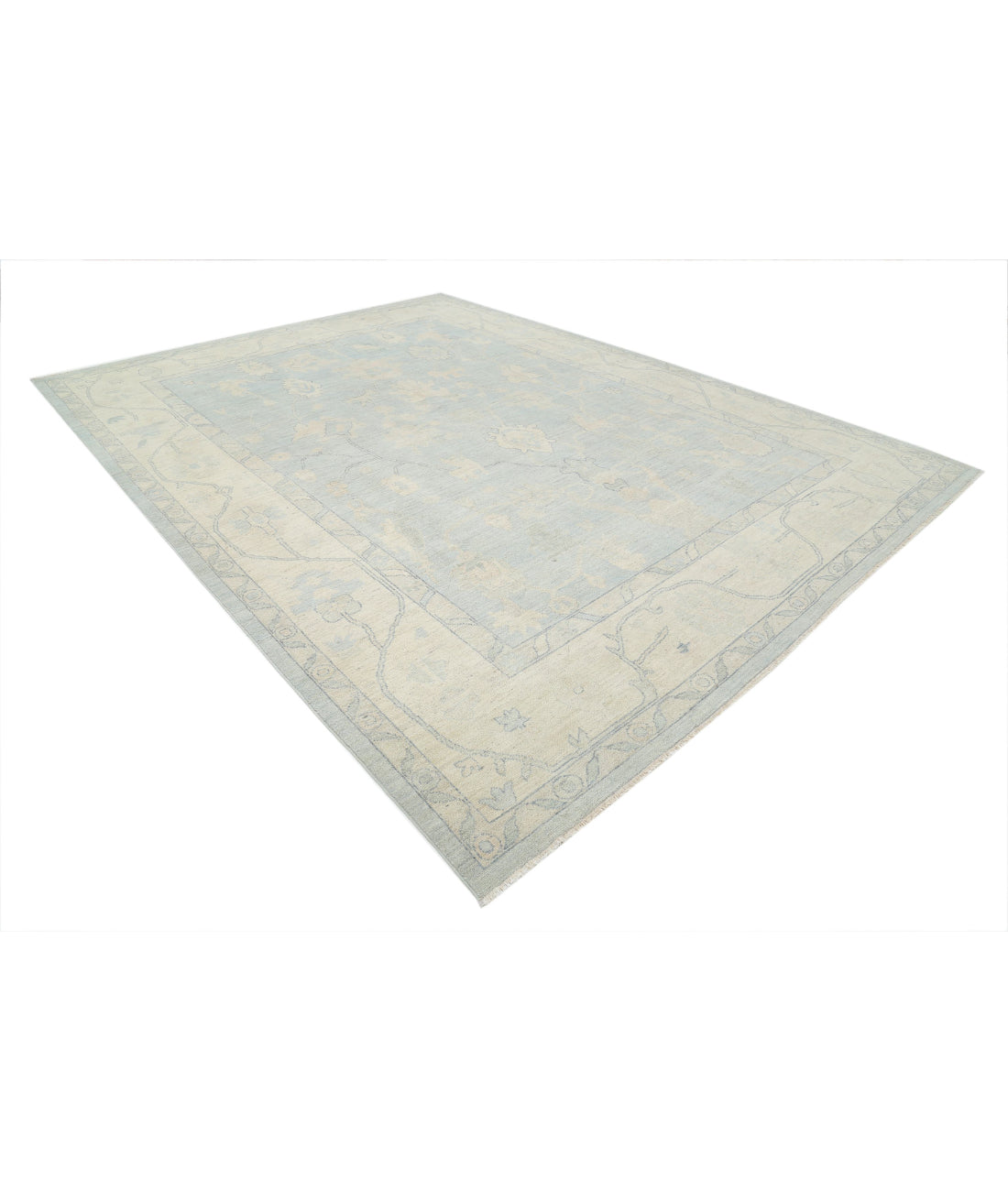 Hand Knotted Oushak Wool Rug - 10'3'' x 13'7'' 10'3'' x 13'7'' (308 X 408) / Blue / Ivory