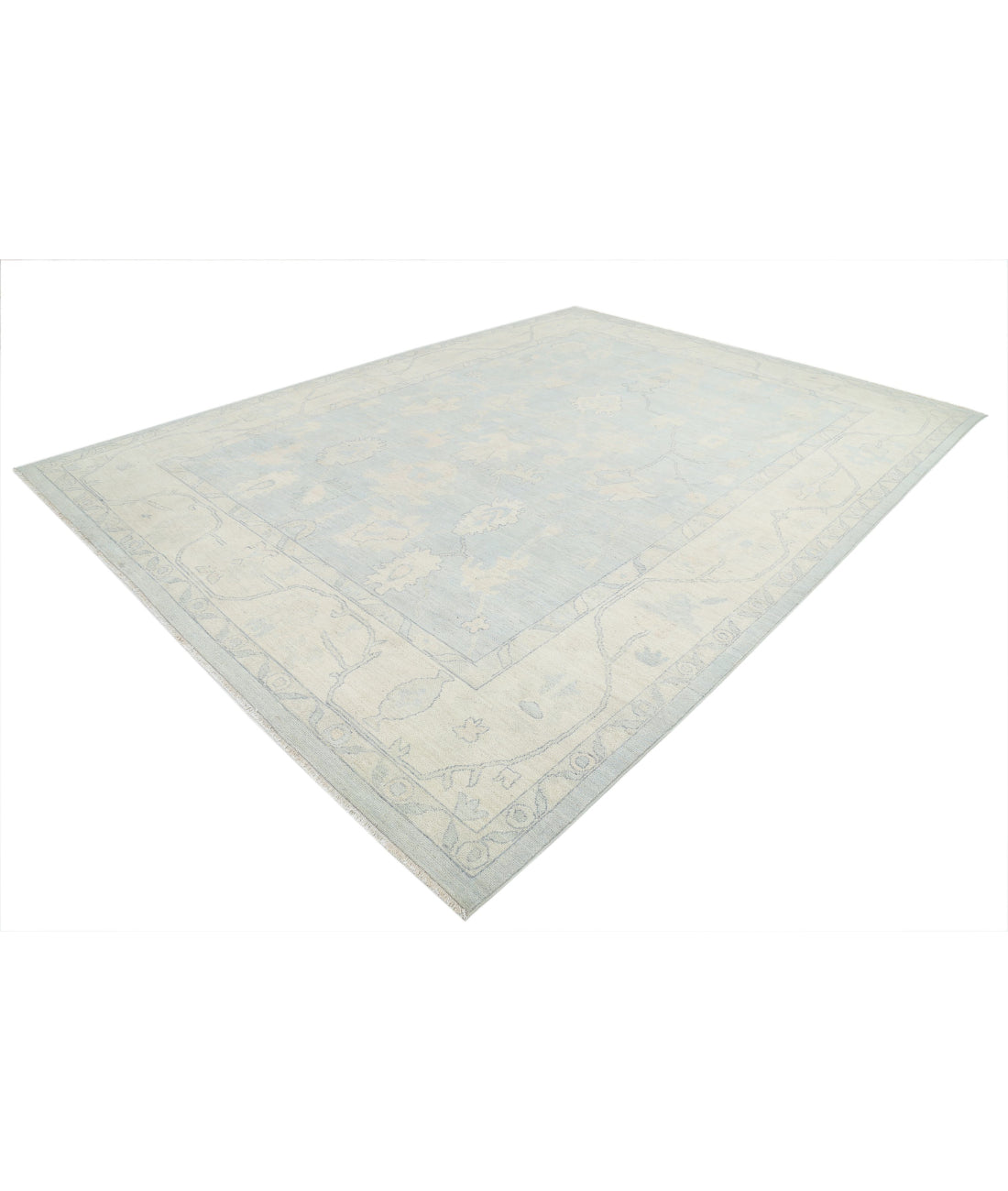 Hand Knotted Oushak Wool Rug - 10'3'' x 13'7'' 10'3'' x 13'7'' (308 X 408) / Blue / Ivory