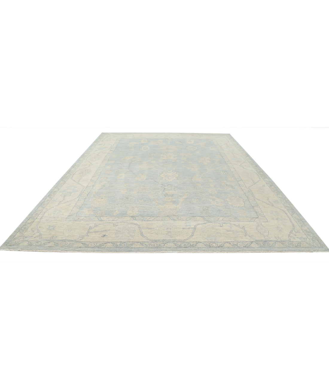 Hand Knotted Oushak Wool Rug - 10'3'' x 13'7'' 10'3'' x 13'7'' (308 X 408) / Blue / Ivory