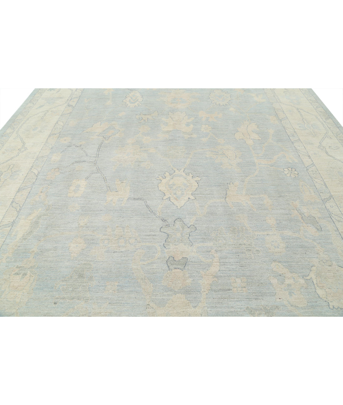 Hand Knotted Oushak Wool Rug - 10'3'' x 13'7'' 10'3'' x 13'7'' (308 X 408) / Blue / Ivory