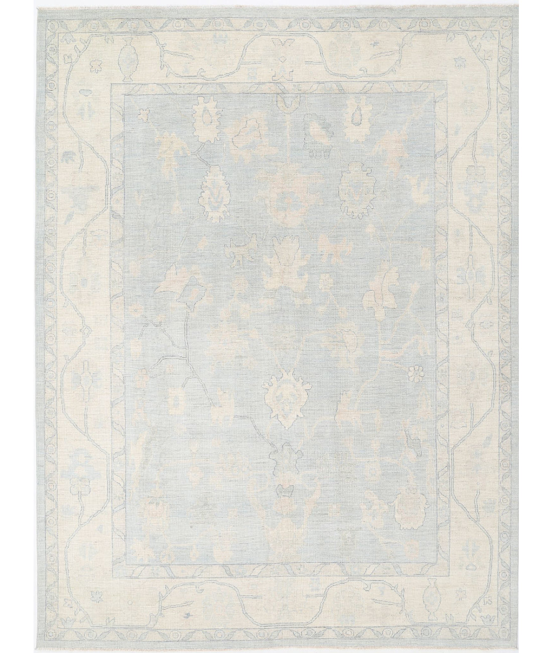 Hand Knotted Oushak Wool Rug - 10&#39;3&#39;&#39; x 13&#39;7&#39;&#39; 10&#39;3&#39;&#39; x 13&#39;7&#39;&#39; (308 X 408) / Blue / Ivory