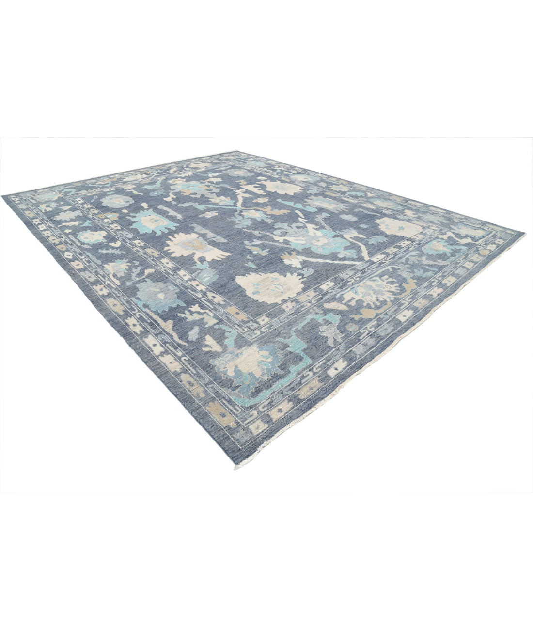 Hand Knotted Oushak Wool Rug - 11'11'' x 14'10'' 11'11'' x 14'10'' (358 X 445) / Blue / Blue