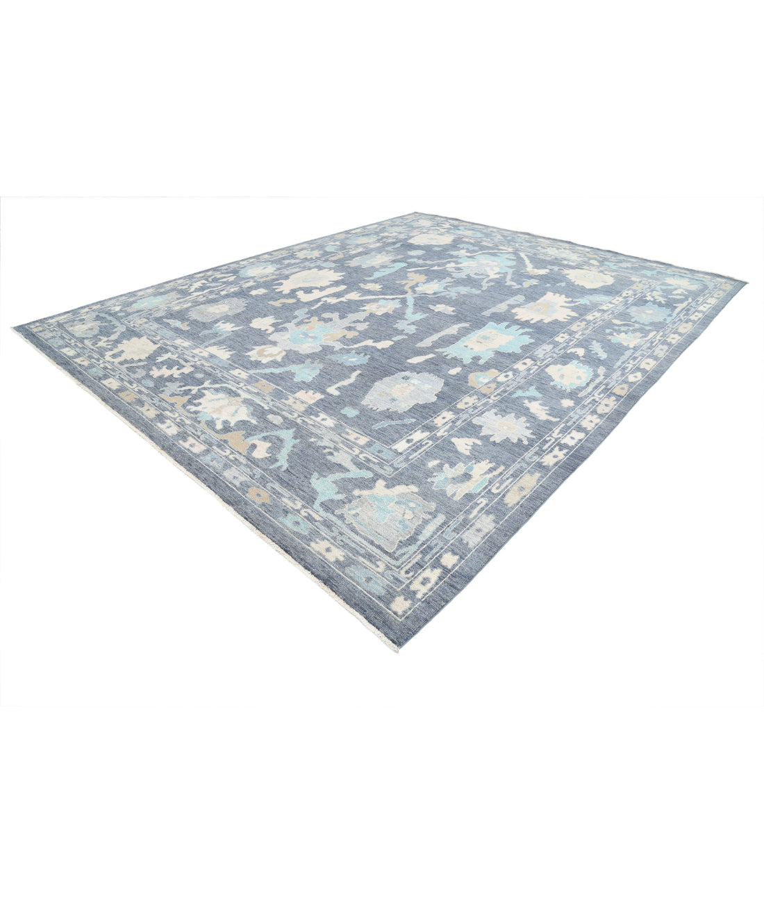 Hand Knotted Oushak Wool Rug - 11'11'' x 14'10'' 11'11'' x 14'10'' (358 X 445) / Blue / Blue