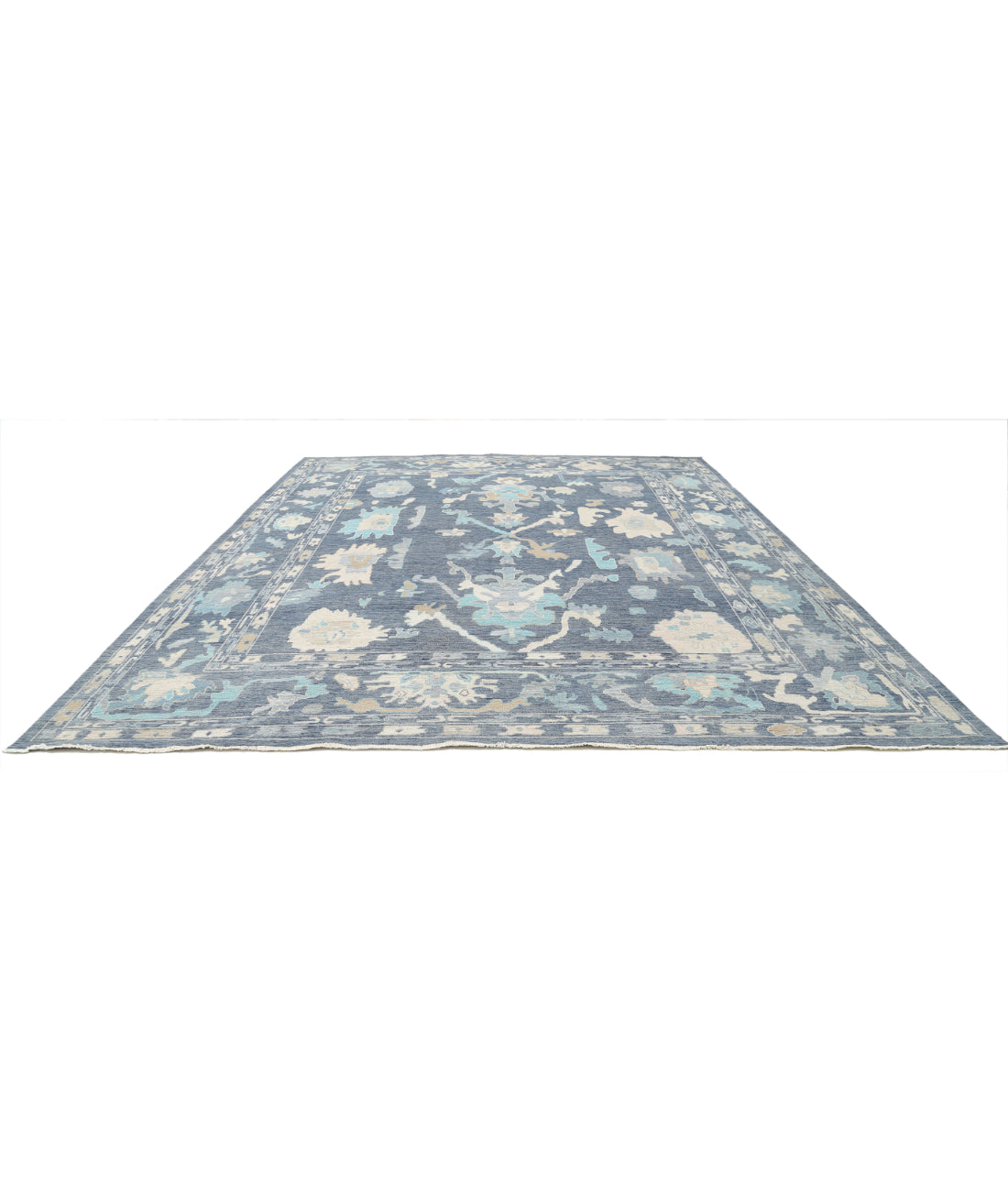 Hand Knotted Oushak Wool Rug - 11'11'' x 14'10'' 11'11'' x 14'10'' (358 X 445) / Blue / Blue