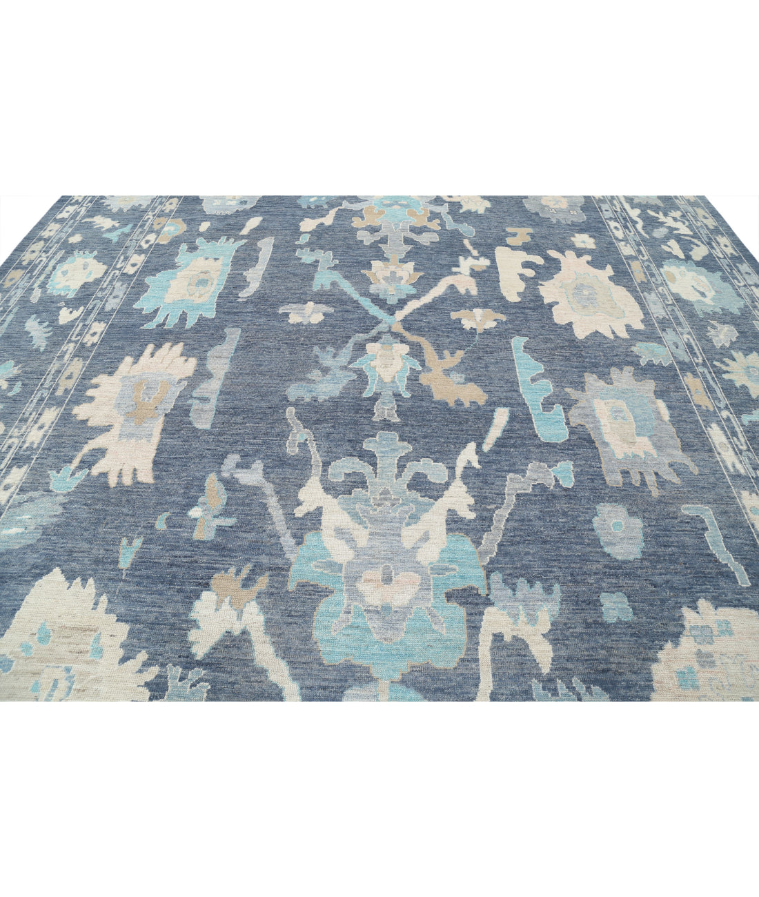 Hand Knotted Oushak Wool Rug - 11'11'' x 14'10'' 11'11'' x 14'10'' (358 X 445) / Blue / Blue