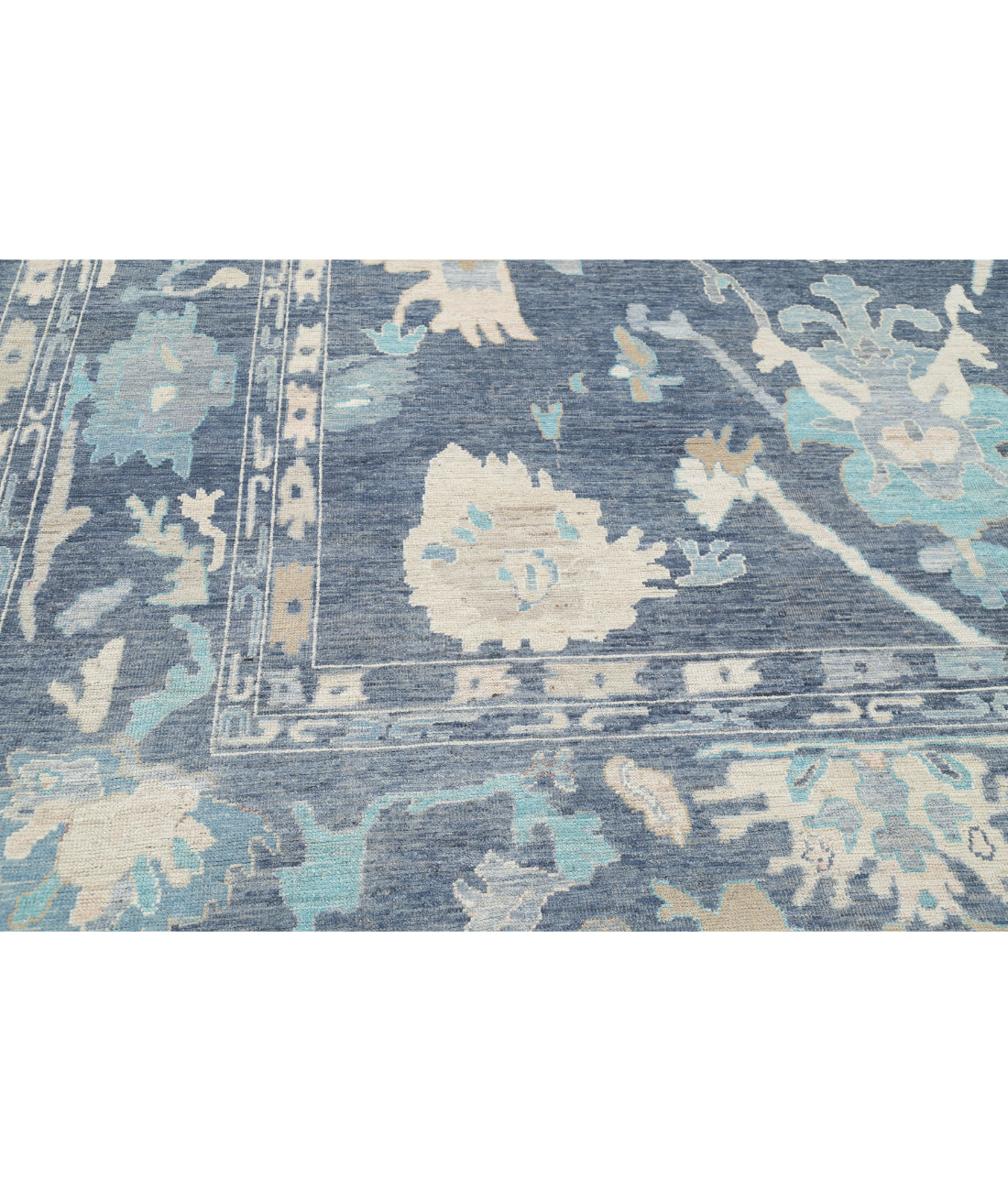 Hand Knotted Oushak Wool Rug - 11'11'' x 14'10'' 11'11'' x 14'10'' (358 X 445) / Blue / Blue