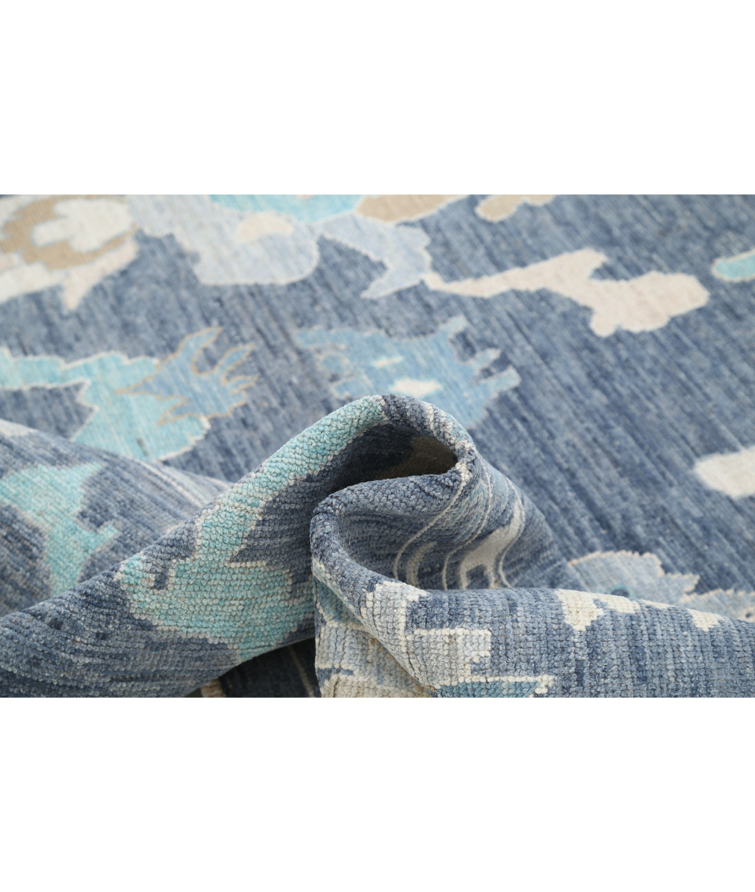 Hand Knotted Oushak Wool Rug - 11'11'' x 14'10'' 11'11'' x 14'10'' (358 X 445) / Blue / Blue