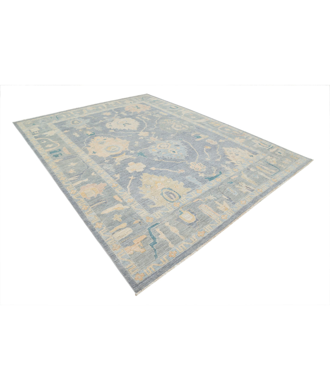 Hand Knotted Oushak Wool Rug - 8'11'' x 11'7'' 8'11'' x 11'7'' (268 X 348) / Blue / Grey