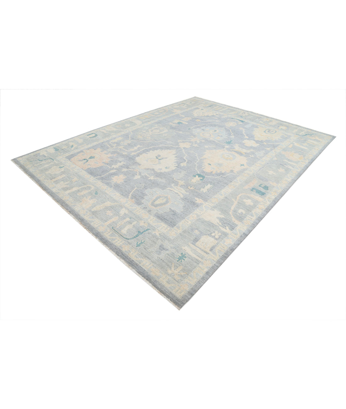 Hand Knotted Oushak Wool Rug - 8'11'' x 11'7'' 8'11'' x 11'7'' (268 X 348) / Blue / Grey