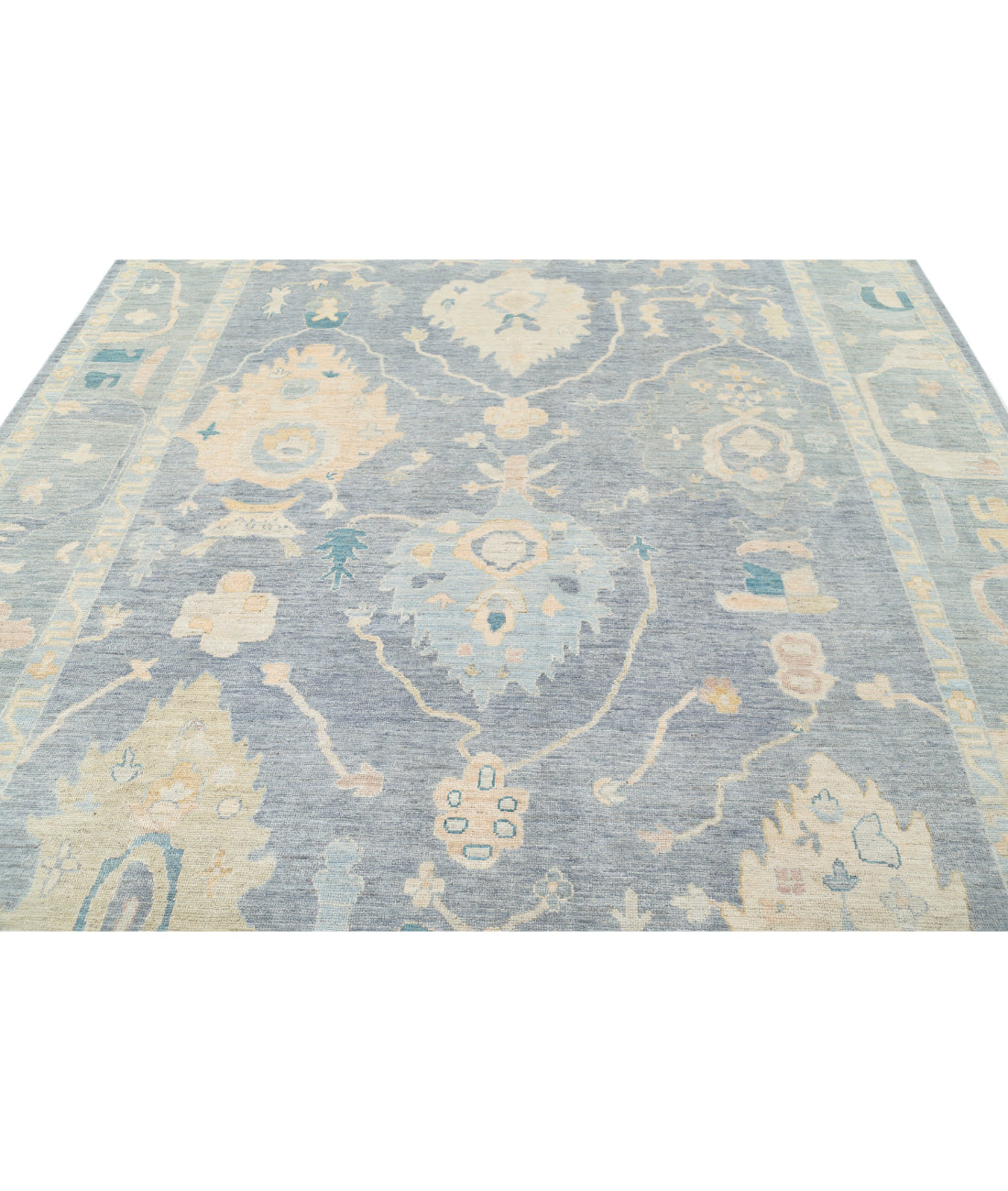 Hand Knotted Oushak Wool Rug - 8'11'' x 11'7'' 8'11'' x 11'7'' (268 X 348) / Blue / Grey