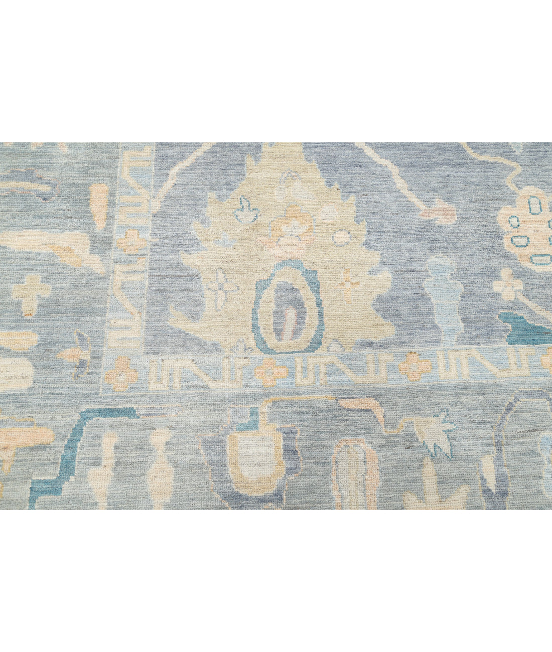 Hand Knotted Oushak Wool Rug - 8'11'' x 11'7'' 8'11'' x 11'7'' (268 X 348) / Blue / Grey