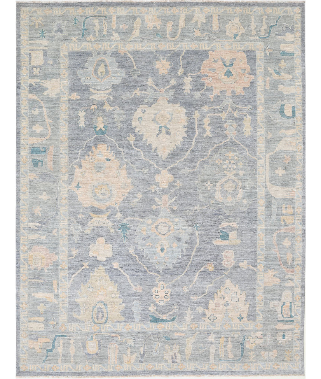 Hand Knotted Oushak Wool Rug - 8&#39;11&#39;&#39; x 11&#39;7&#39;&#39; 8&#39;11&#39;&#39; x 11&#39;7&#39;&#39; (268 X 348) / Blue / Grey