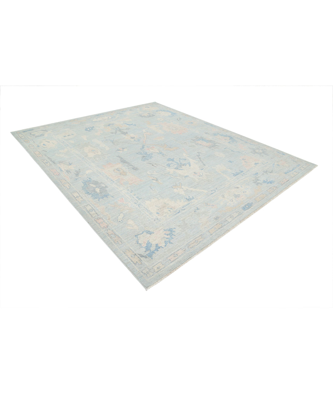 Hand Knotted Oushak Wool Rug - 8'4'' x 10'1'' 8'4'' x 10'1'' (250 X 303) / Blue / Ivory