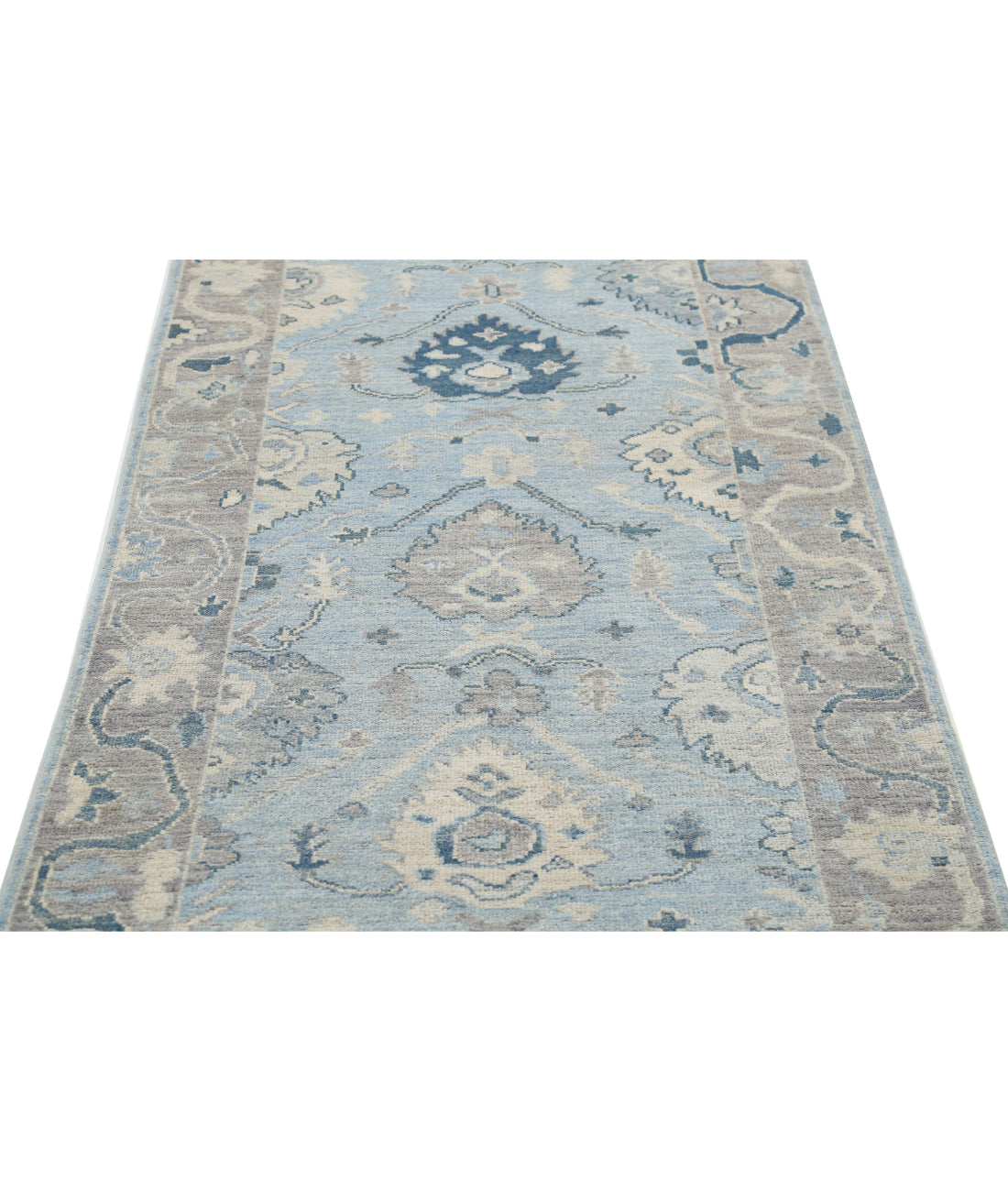 Hand Knotted Oushak Wool Rug - 3'2'' x 9'7'' 3'2'' x 9'7'' (95 X 288) / Blue / Taupe