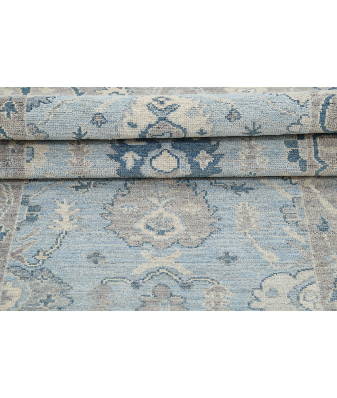 Hand Knotted Oushak Wool Rug - 3'2'' x 9'7'' 3'2'' x 9'7'' (95 X 288) / Blue / Taupe