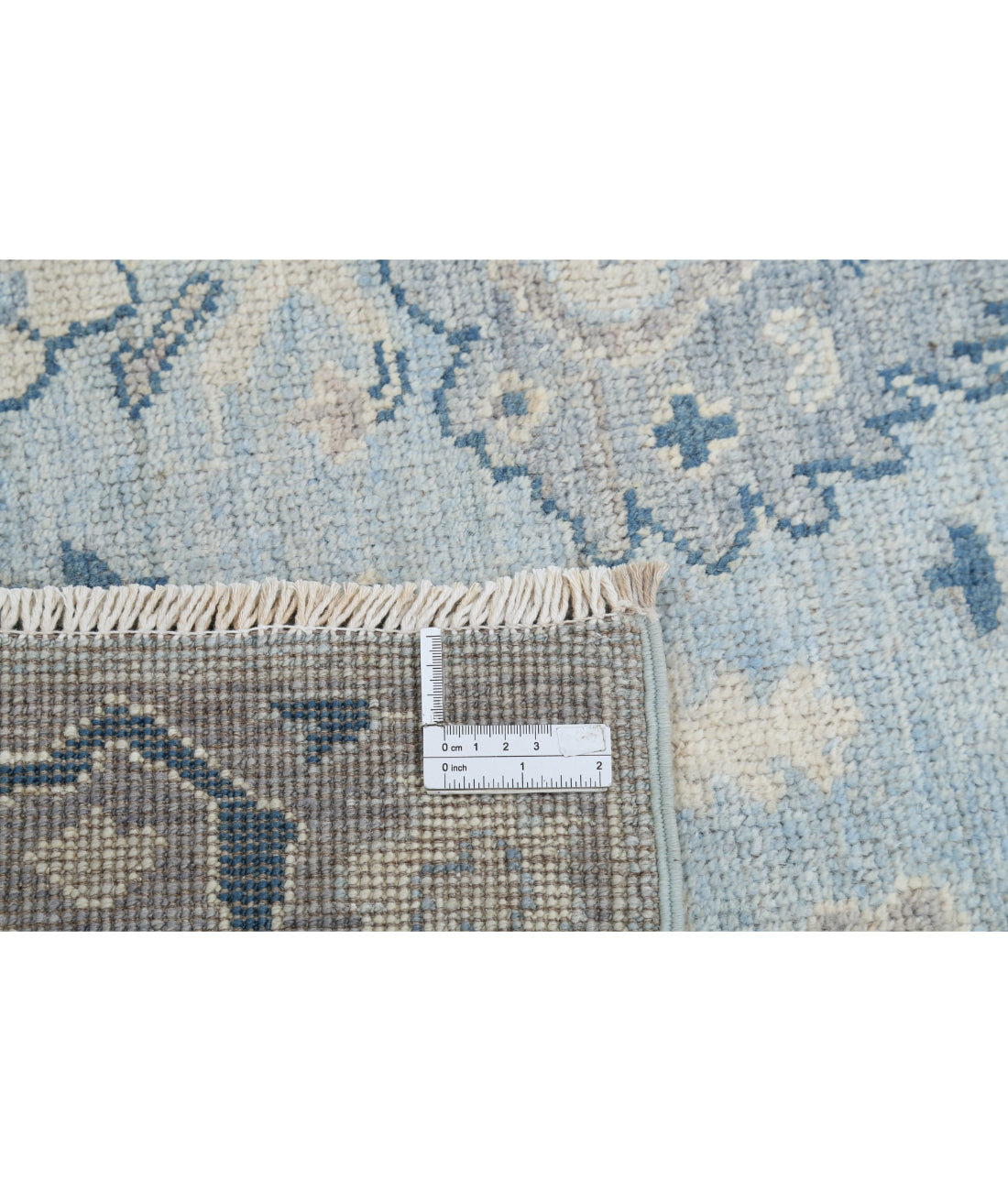 Hand Knotted Oushak Wool Rug - 3'2'' x 9'7'' 3'2'' x 9'7'' (95 X 288) / Blue / Taupe