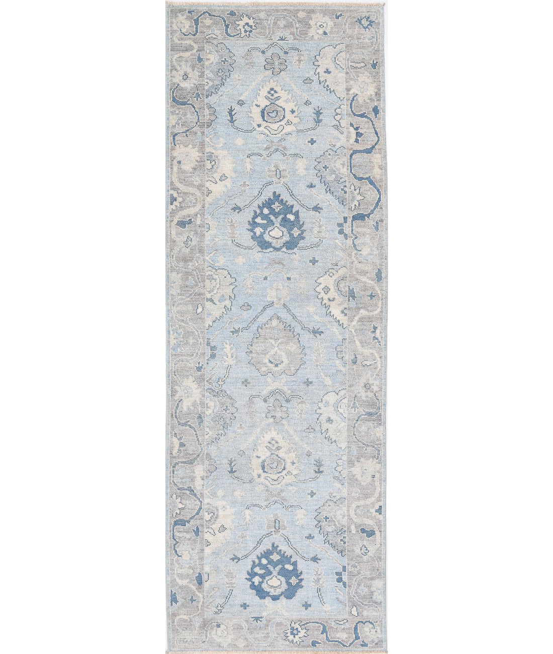 Hand Knotted Oushak Wool Rug - 3&#39;2&#39;&#39; x 9&#39;7&#39;&#39; 3&#39;2&#39;&#39; x 9&#39;7&#39;&#39; (95 X 288) / Blue / Taupe