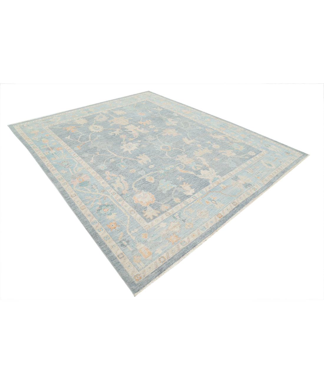 Hand Knotted Oushak Wool Rug - 8'4'' x 9'11'' 8'4'' x 9'11'' (250 X 298) / Blue / Green