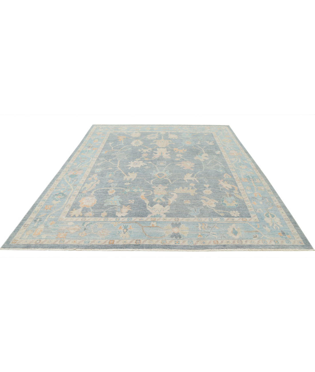 Hand Knotted Oushak Wool Rug - 8'4'' x 9'11'' 8'4'' x 9'11'' (250 X 298) / Blue / Green