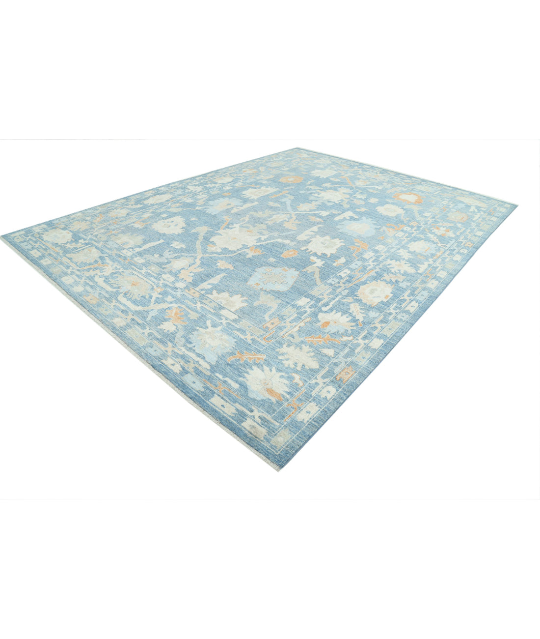 Hand Knotted Oushak Wool Rug - 10'4'' x 13'9'' 10'4'' x 13'9'' (310 X 413) / Blue / Ivory