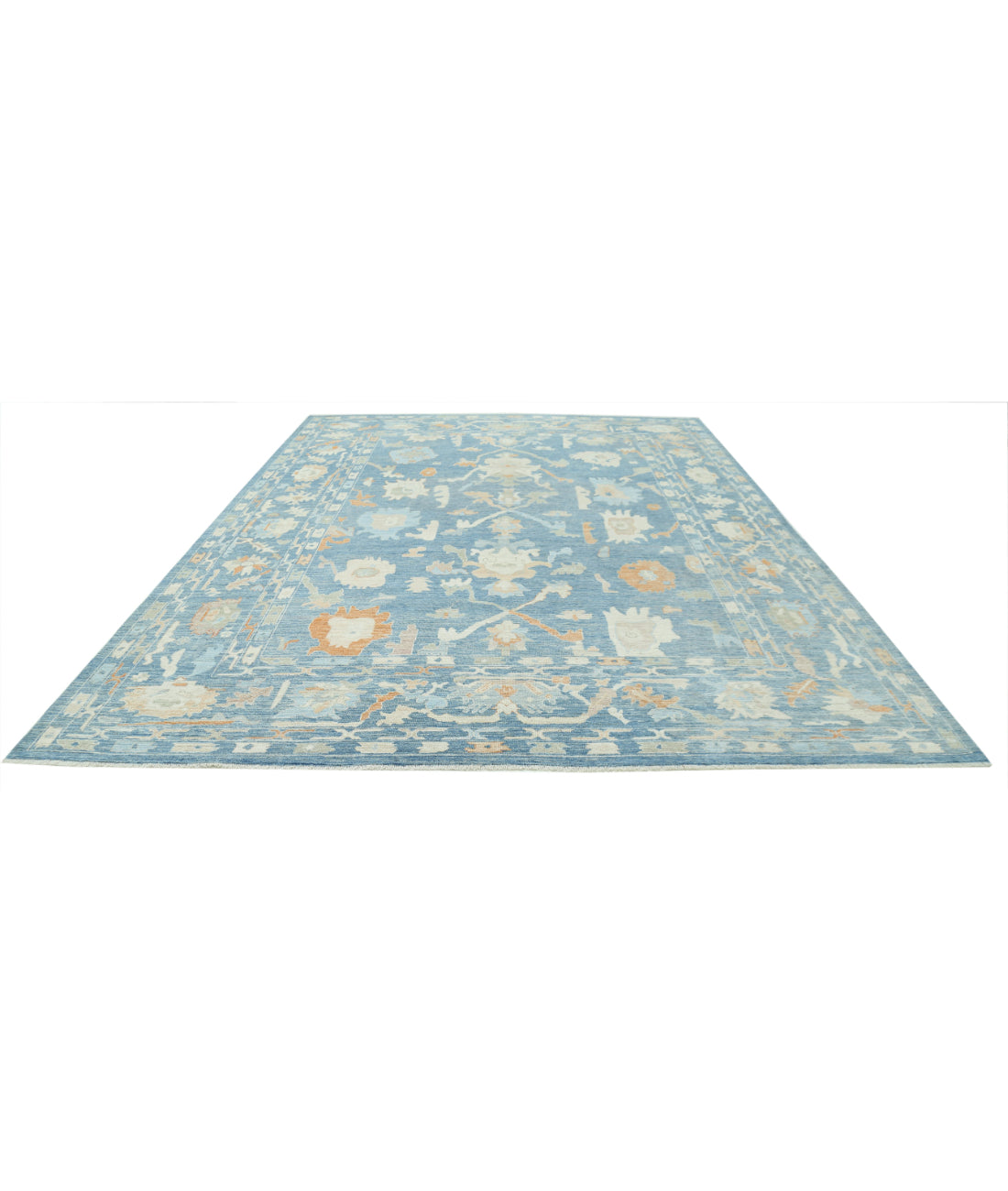 Hand Knotted Oushak Wool Rug - 10'4'' x 13'9'' 10'4'' x 13'9'' (310 X 413) / Blue / Ivory