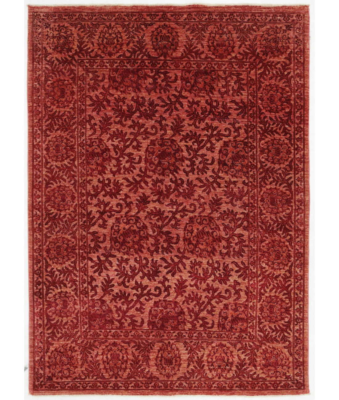 Hand Knotted Overdye Wool Rug  - 4&#39; 8&quot; X 6&#39; 8&quot; 4&#39; 8&quot; X 6&#39; 8&quot; (142 X 203) / Red / Red