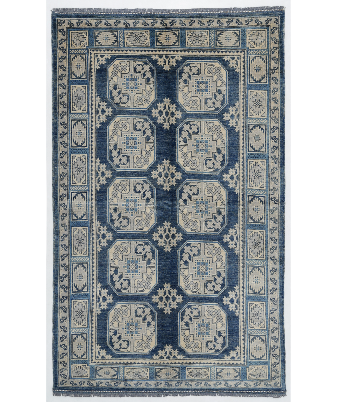 Hand Knotted Revival Wool Rug  - 4&#39; 1&quot; X 7&#39; 1&quot; 4&#39; 1&quot; X 7&#39; 1&quot; (124 X 216) / Blue / Ivory