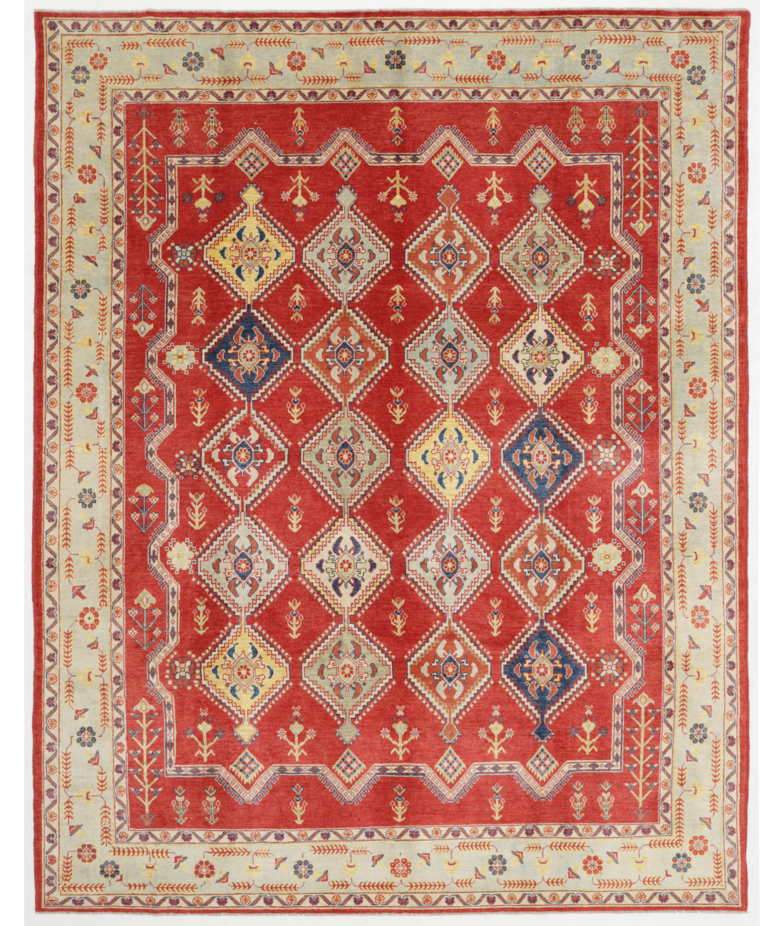 Hand Knotted Revival Wool Rug  - 9&#39; 0&quot; X 11&#39; 5&quot; 9&#39; 0&quot; X 11&#39; 5&quot; (274 X 348) / Red / Grey