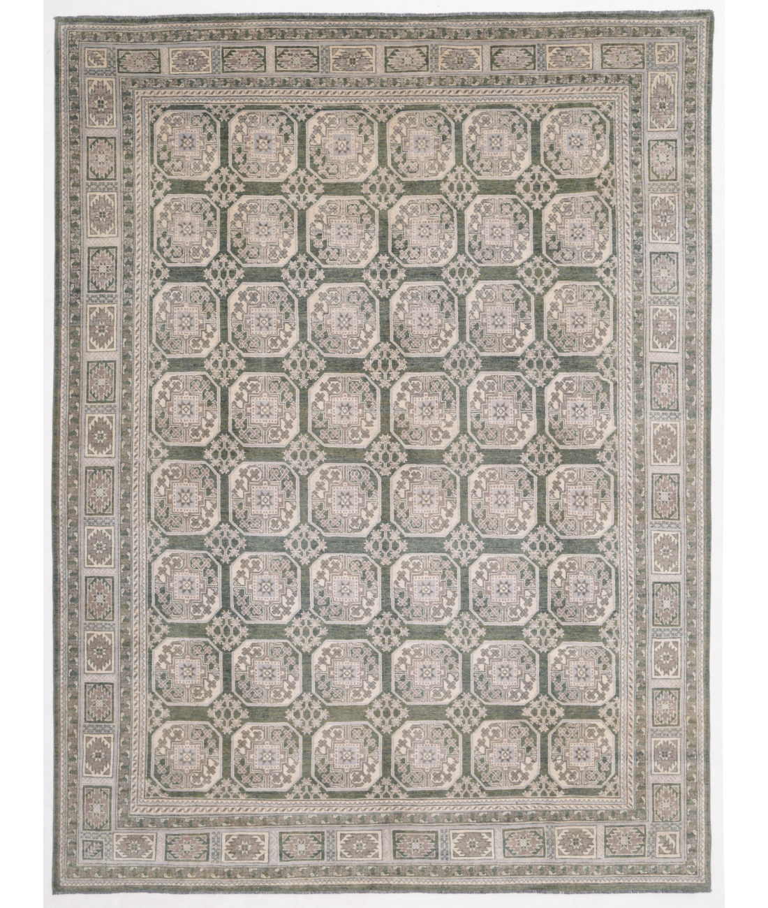 Hand Knotted Revival Wool Rug  - 9&#39; 7&quot; X 12&#39; 11&quot; 9&#39; 7&quot; X 12&#39; 11&quot; (292 X 394) / Green / Ivory