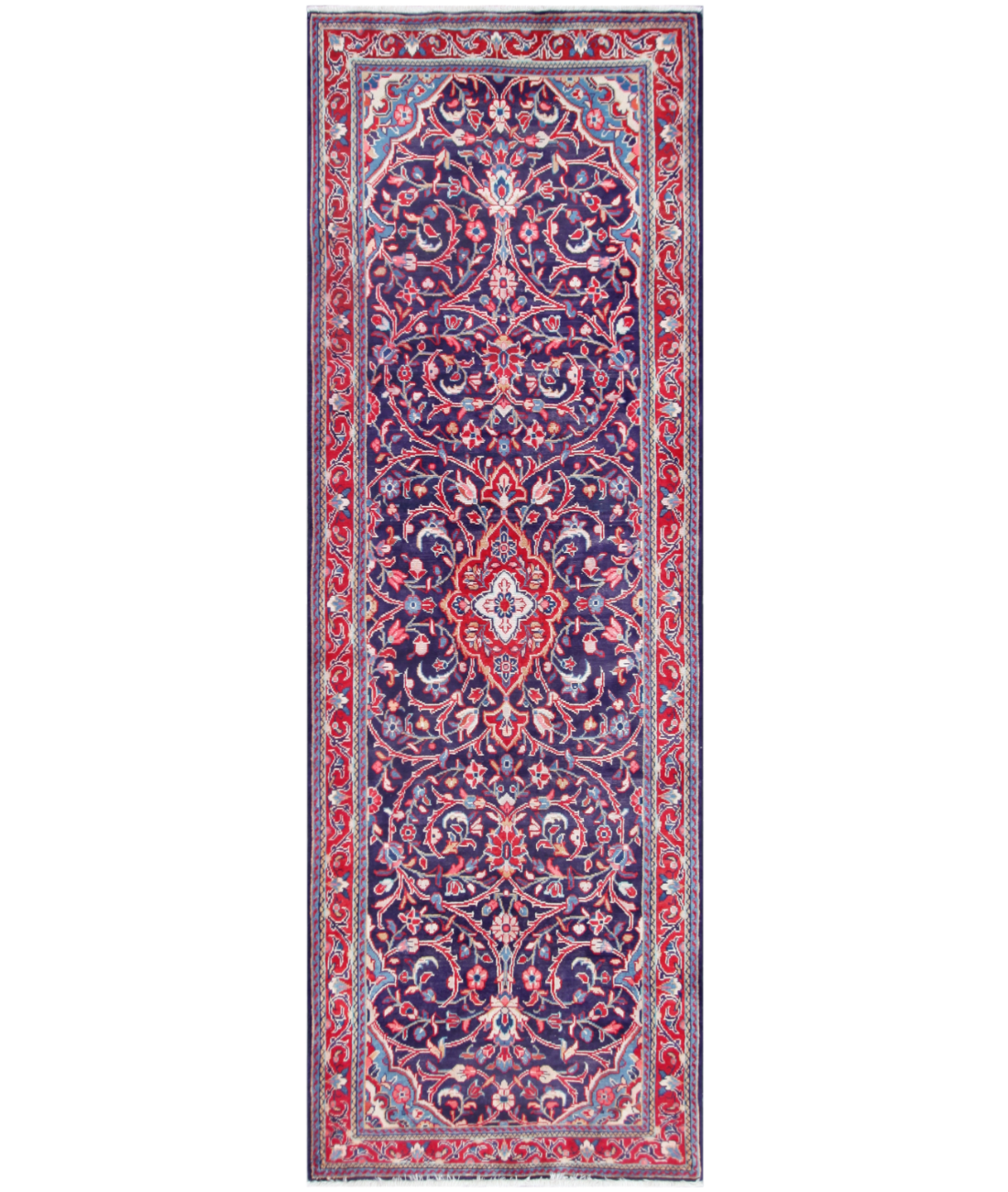 Hand Knotted Sarouk Wool Rug  - 3&#39; 5&quot; X 10&#39; 1&quot; 3&#39; 5&quot; X 10&#39; 1&quot; (104 X 307) / Blue / Red