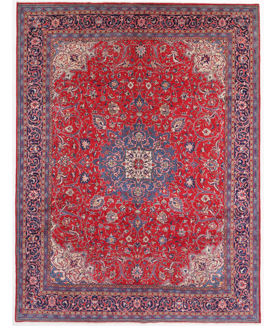 Hand Knotted Sarouk Wool Rug  - 9&#39; 8&quot; X 12&#39; 5&quot; 9&#39; 8&quot; X 12&#39; 5&quot; (295 X 378) / Red / Blue