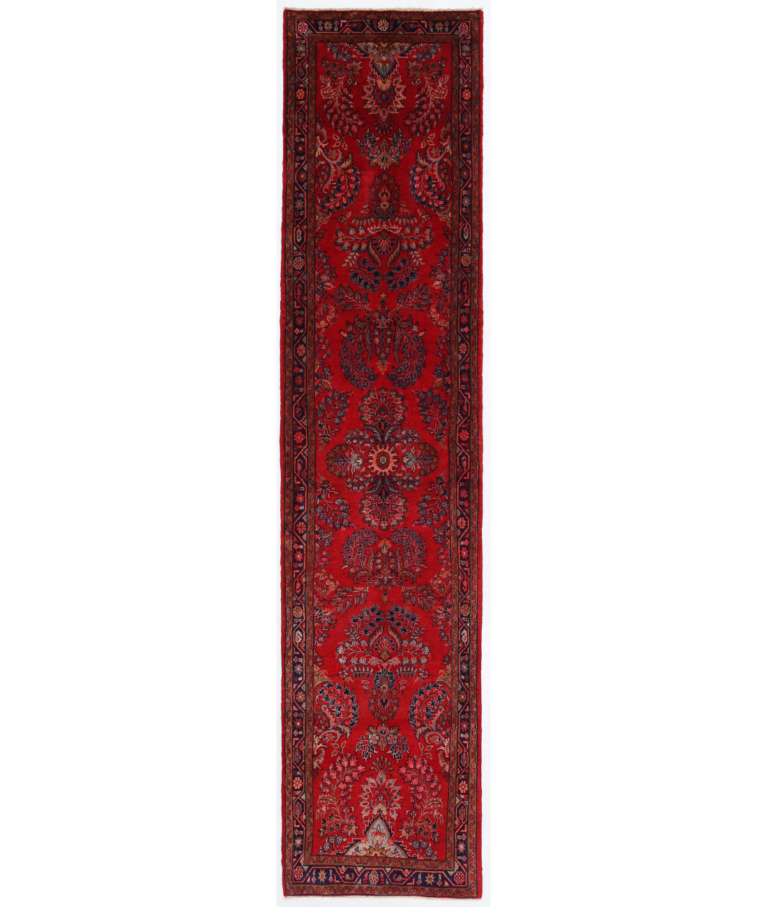 Hand Knotted Sarouk Wool Rug  - 2&#39; 10&quot; X 12&#39; 10&quot; 2&#39; 10&quot; X 12&#39; 10&quot; (86 X 391) / Red / Blue