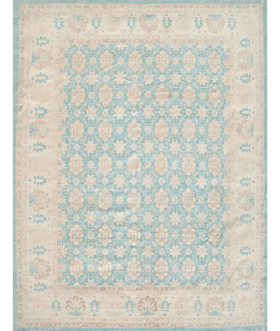 Hand Knotted Serenity Wool Rug  - 12' 11" X 16' 1" 12' 11" X 16' 1" (394 X 490) / Teal / Ivory