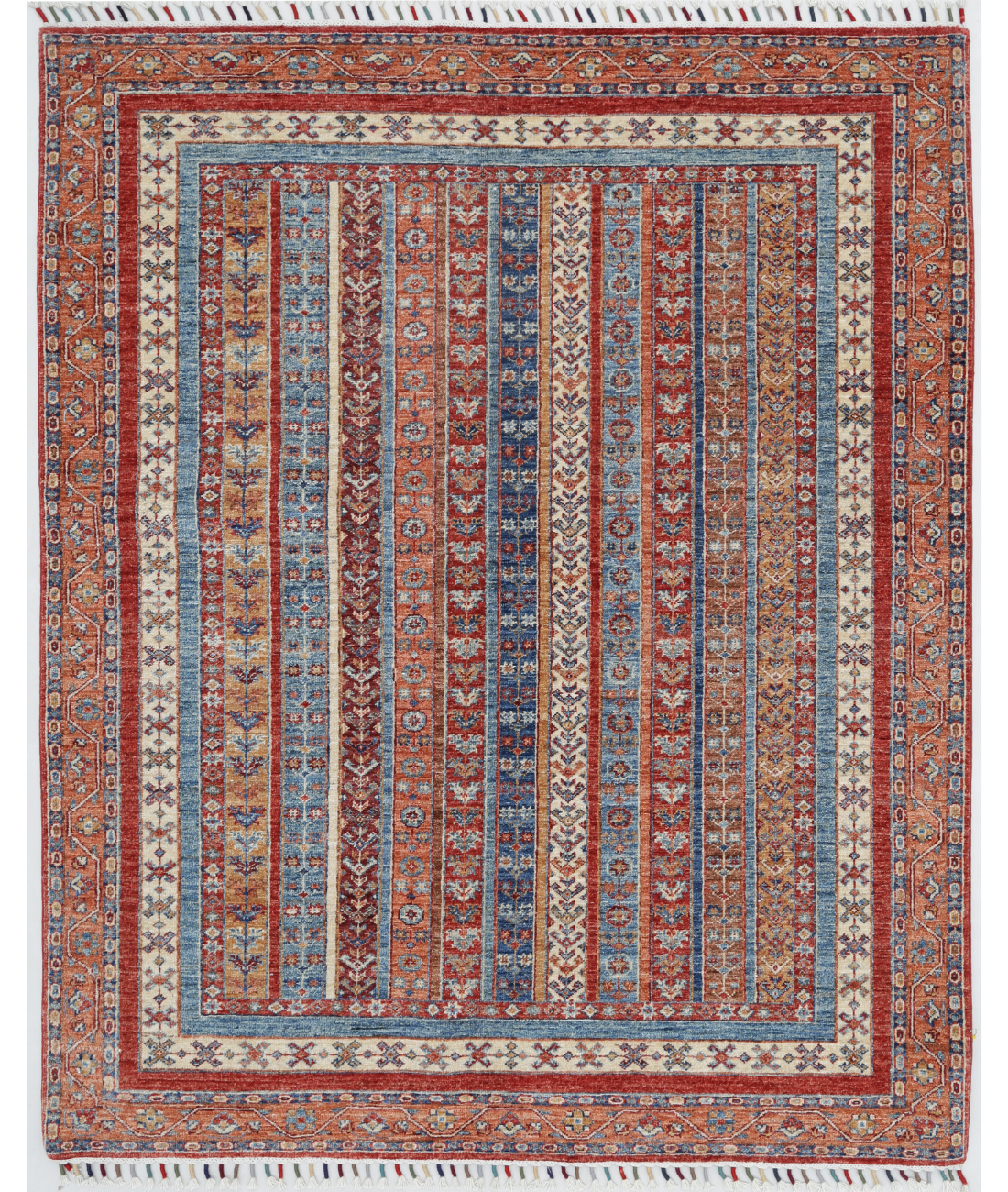 Hand Knotted Shaal Wool Rug  - 5' 1" X 6' 3" 5' 1" X 6' 3" (155 X 191) / Multi / Rust