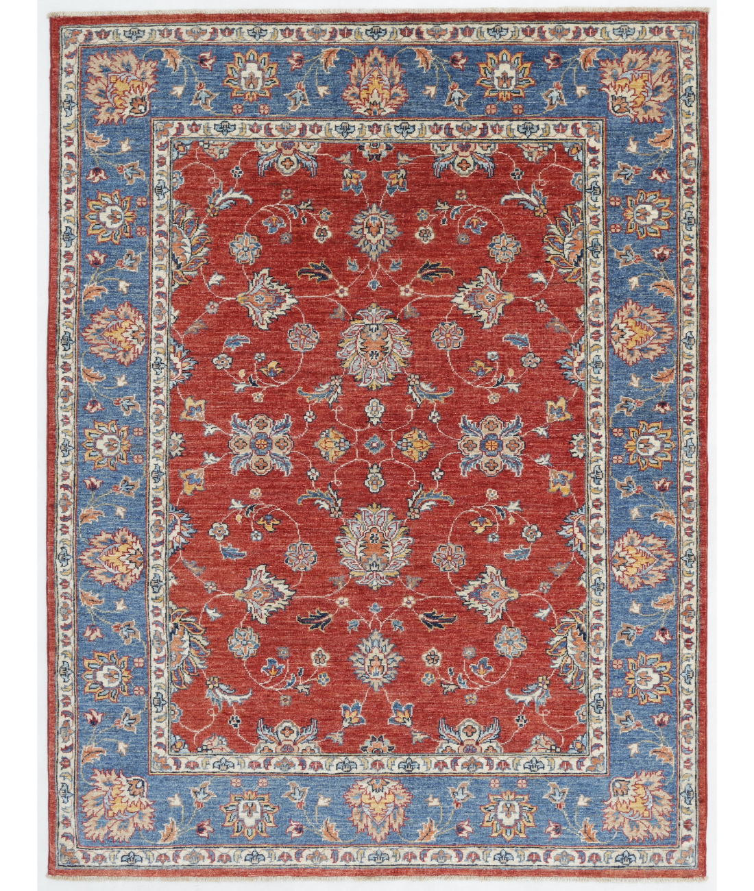 Hand Knotted Sultanabad Wool Rug  - 5&#39; 0&quot; X 6&#39; 6&quot; 5&#39; 0&quot; X 6&#39; 6&quot; (152 X 198) / Red / Blue