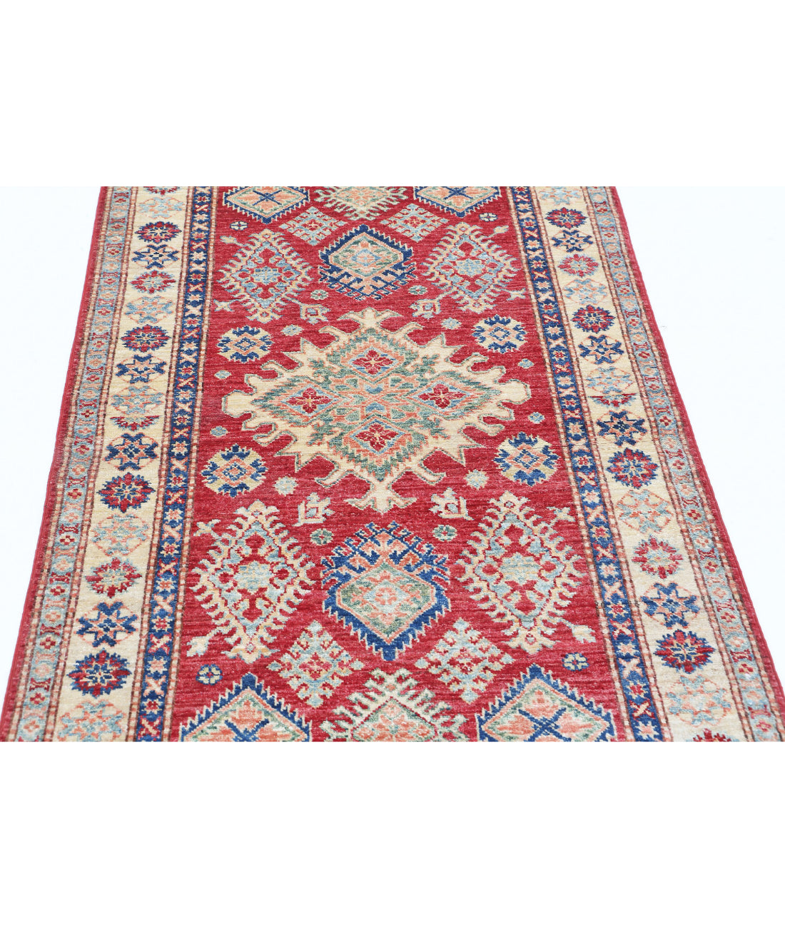 Hand Knotted Royal Kazak Wool Rug - 3'3'' x 5'6'' 3'3'' x 5'6'' (98 X 165) / Red / Ivory