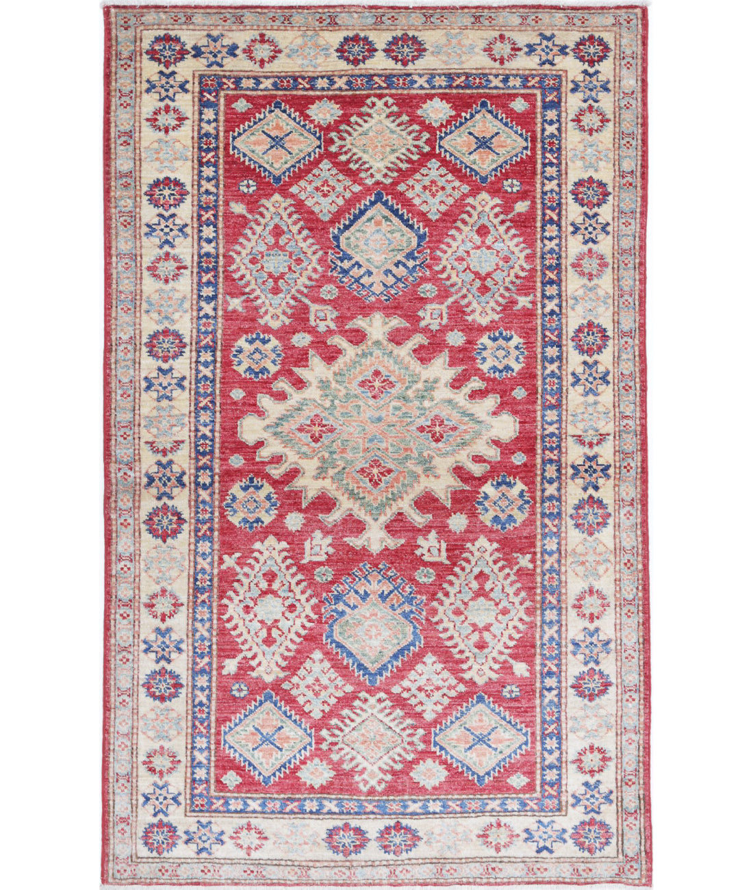 Hand Knotted Royal Kazak Wool Rug - 3&#39;3&#39;&#39; x 5&#39;6&#39;&#39; 3&#39;3&#39;&#39; x 5&#39;6&#39;&#39; (98 X 165) / Red / Ivory