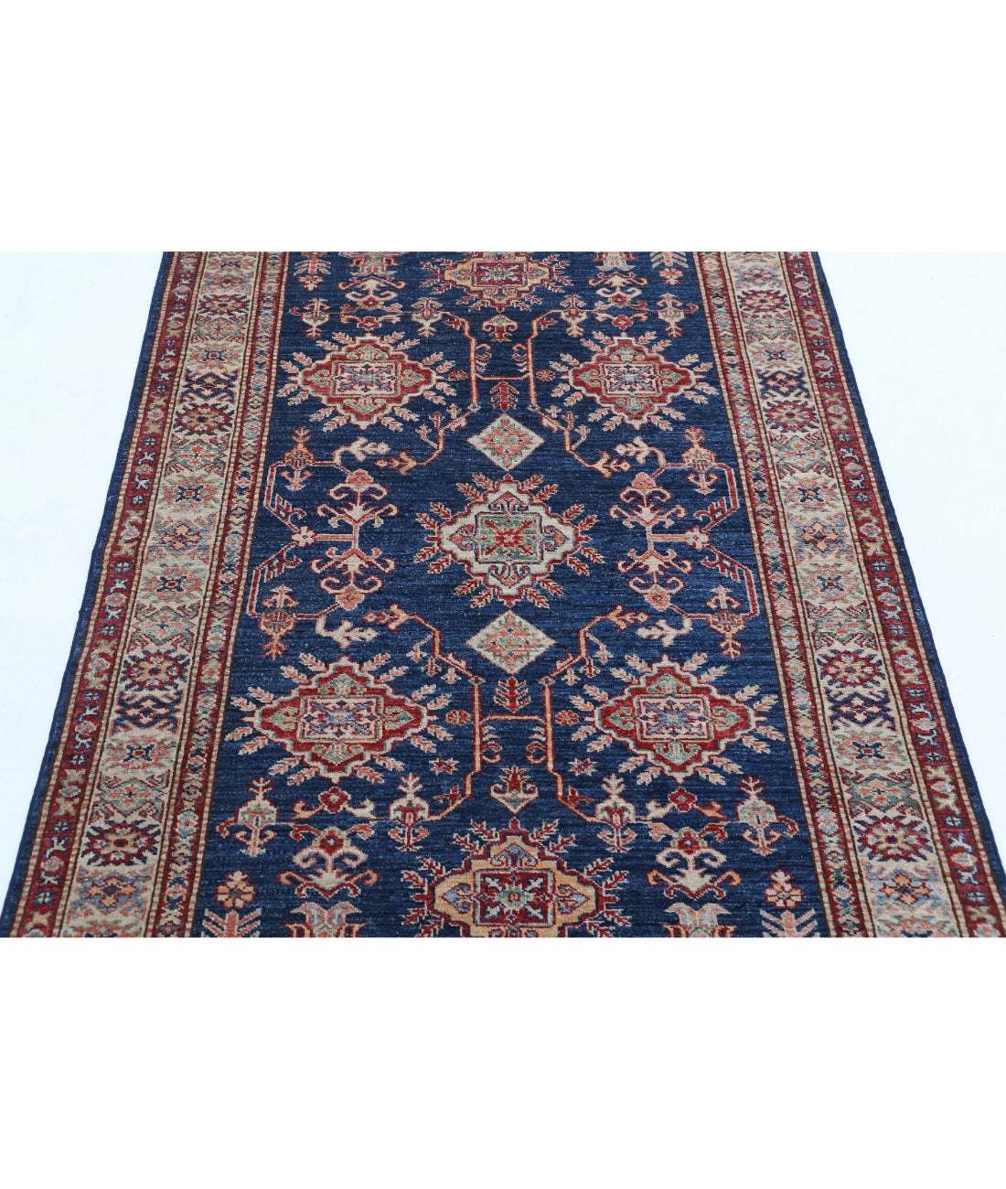 Hand Knotted Royal Kazak Wool Rug - 4'0'' x 5'5'' 4'0'' x 5'5'' (120 X 163) / Blue / Ivory