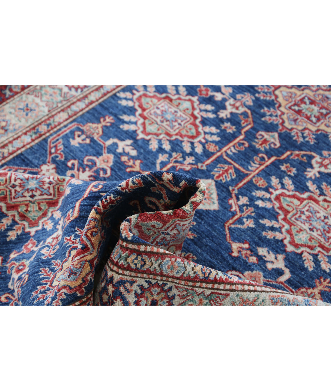 Hand Knotted Royal Kazak Wool Rug - 4'0'' x 5'5'' 4'0'' x 5'5'' (120 X 163) / Blue / Ivory