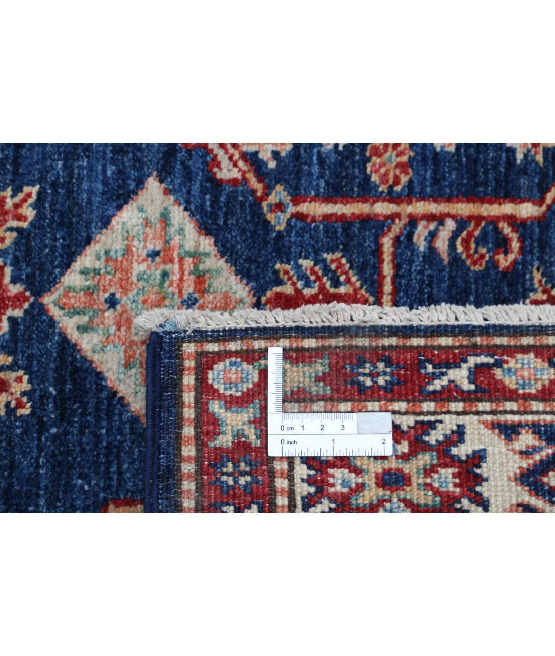 Hand Knotted Royal Kazak Wool Rug - 4'0'' x 5'5'' 4'0'' x 5'5'' (120 X 163) / Blue / Ivory