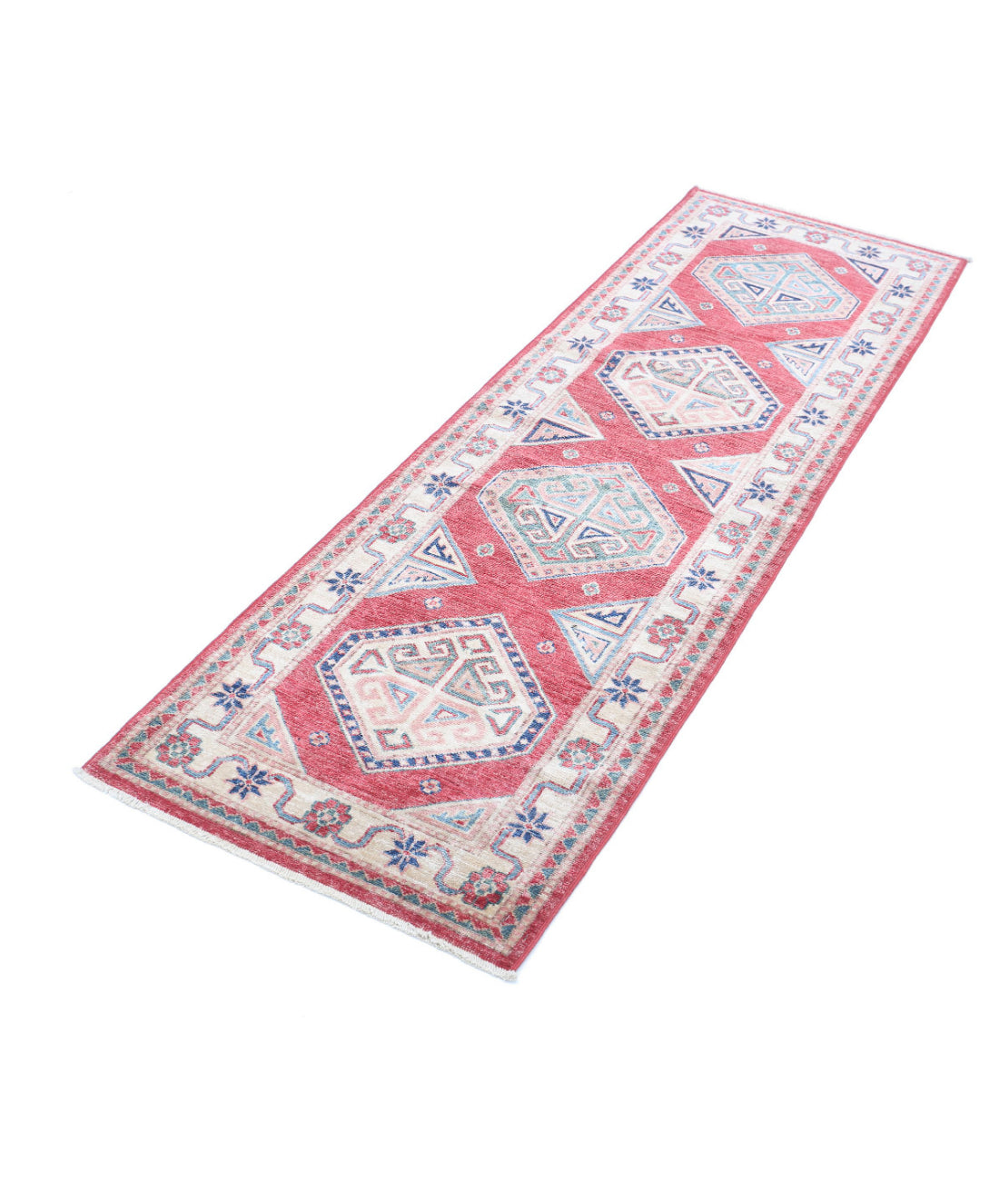 Hand Knotted Royal Kazak Wool Rug - 2'1'' x 6'6'' 2'1'' x 6'6'' (63 X 195) / Red / Ivory