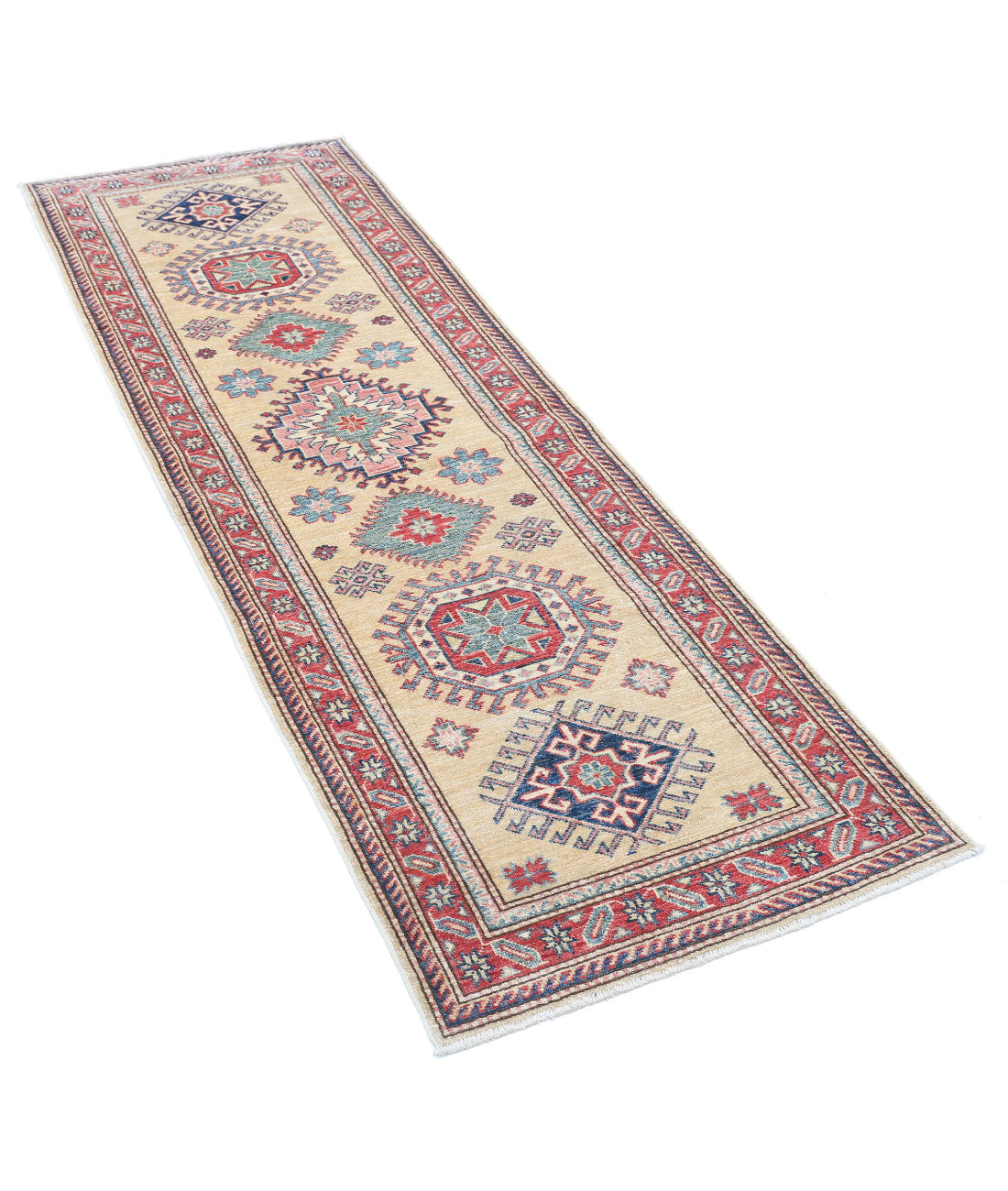 Hand Knotted Royal Kazak Wool Rug - 2'4'' x 6'9'' 2'4'' x 6'9'' (70 X 203) / Gold / Red