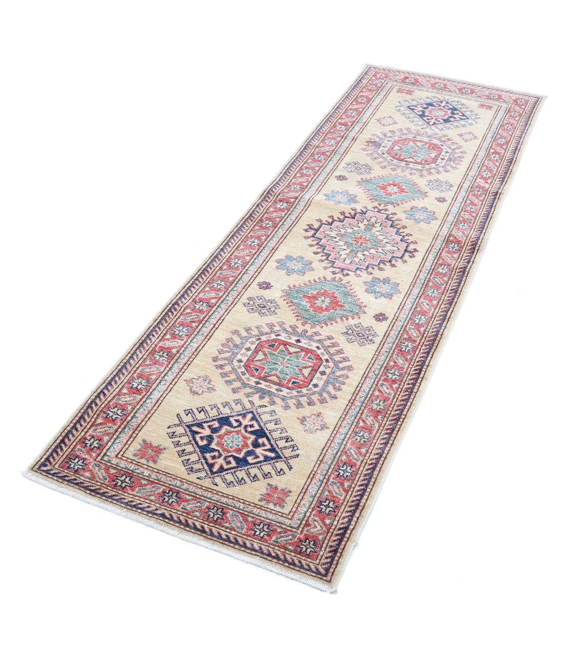 Hand Knotted Royal Kazak Wool Rug - 2'4'' x 6'9'' 2'4'' x 6'9'' (70 X 203) / Gold / Red