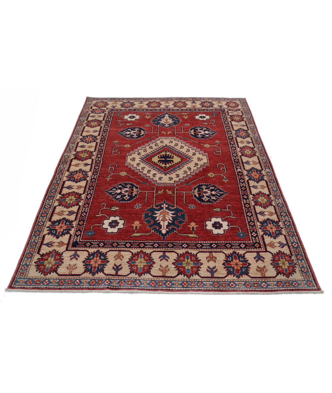 Hand Knotted Royal Kazak Wool Rug - 5'0'' x 6'4'' 5'0'' x 6'4'' (150 X 190) / Red / Ivory