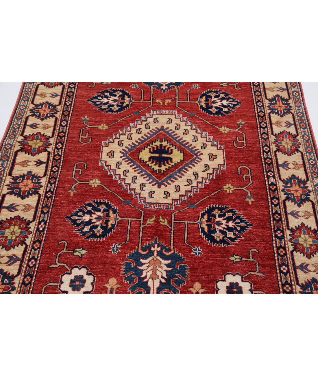 Hand Knotted Royal Kazak Wool Rug - 5'0'' x 6'4'' 5'0'' x 6'4'' (150 X 190) / Red / Ivory