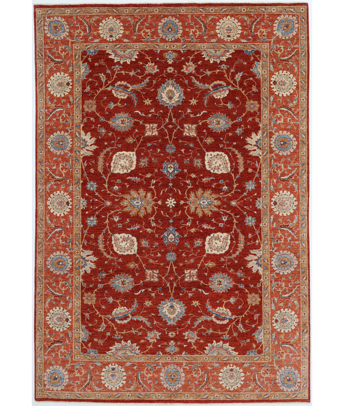 Hand Knotted Suzani Wool Rug  - 6' 8" X 9' 11" 6' 8" X 9' 11" (203 X 302) / Red / Ivory