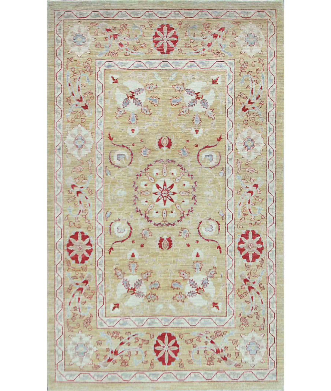 Hand Knotted Suzani Wool Rug  - 5' 4" X 8' 8" 5' 4" X 8' 8" (163 X 264) / Gold / Ivory